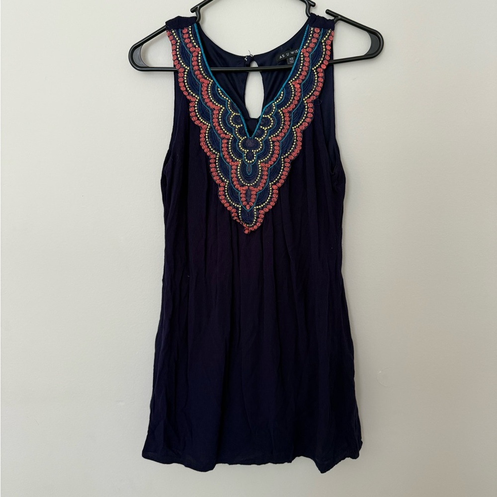 As U Wish Dark Blue Dress with Vibrant Embroidery XS